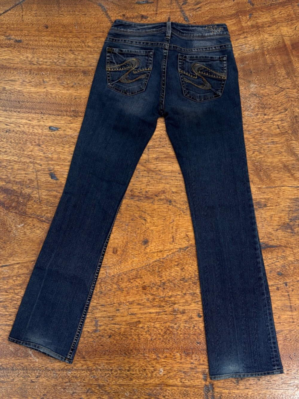 Silver Jeans Co Suki Low Slim Bootcut Jeans Medium Wash Thick Stitch Size 28